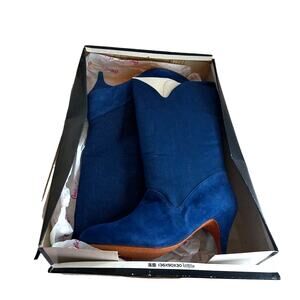 Vintage Candies Navy Indigo Denim Twist Knee High Boots Size 6.5 With Box
